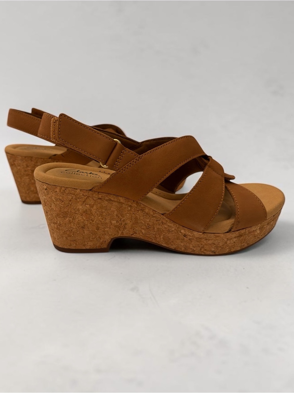 Clarks Brown Leather Wedge Sandals - Strappy Slingback - Picture 4 of 6